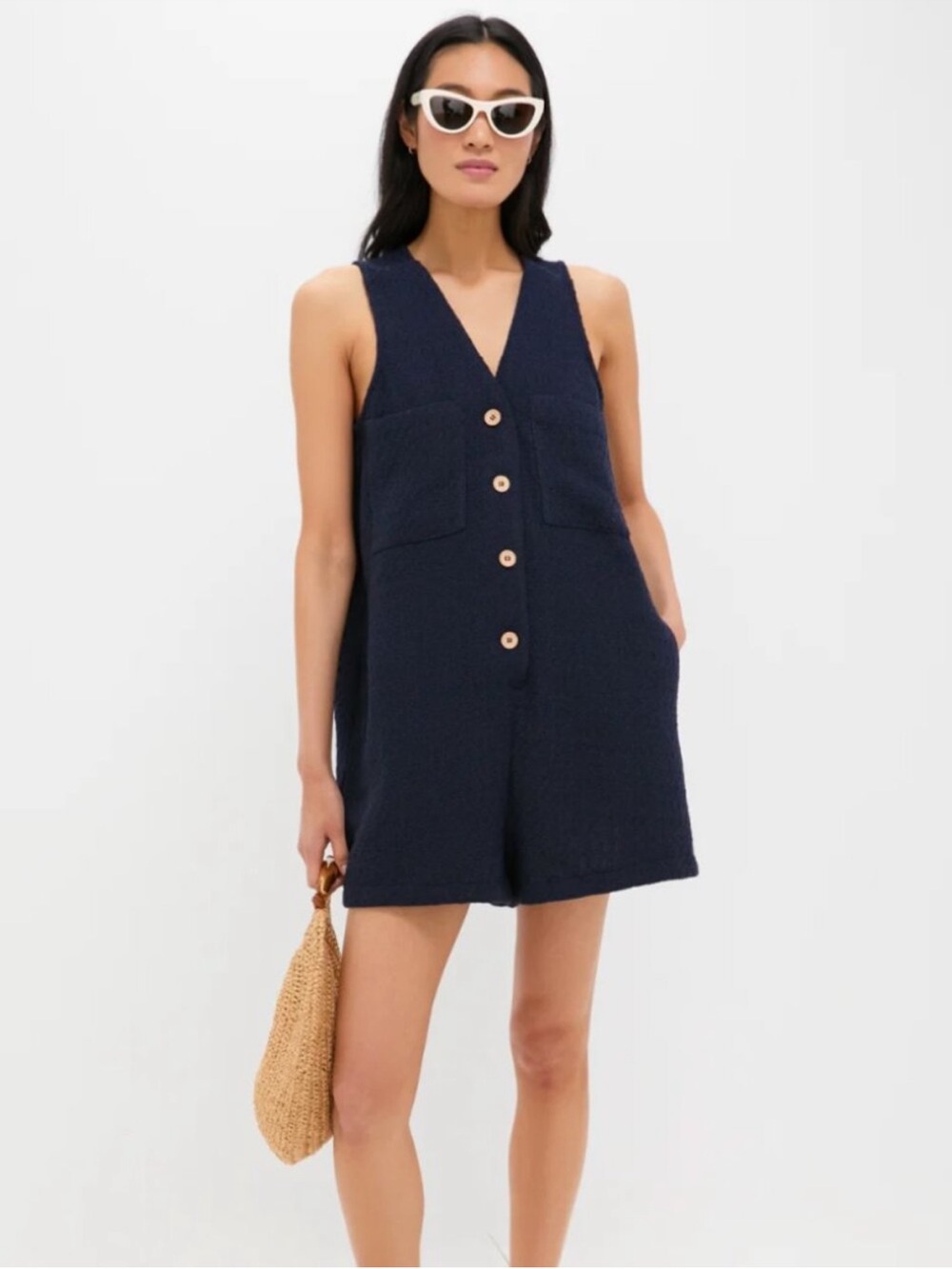 NWT Tuckernuck Myla Tweed Romper Textured Pockets Preppy Prep